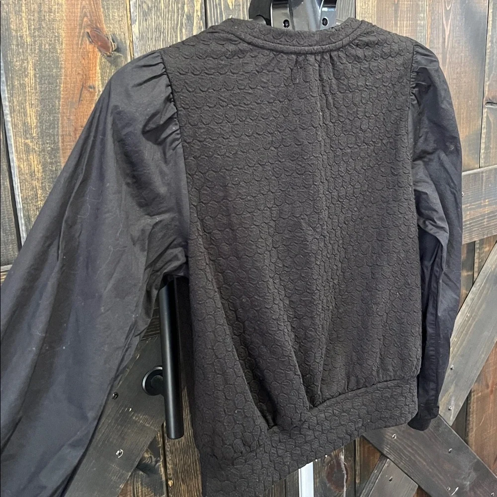 Anthropologie‎ Porridge Black Textured Puff Sleeve Pullover Sweater XS Boho Chic